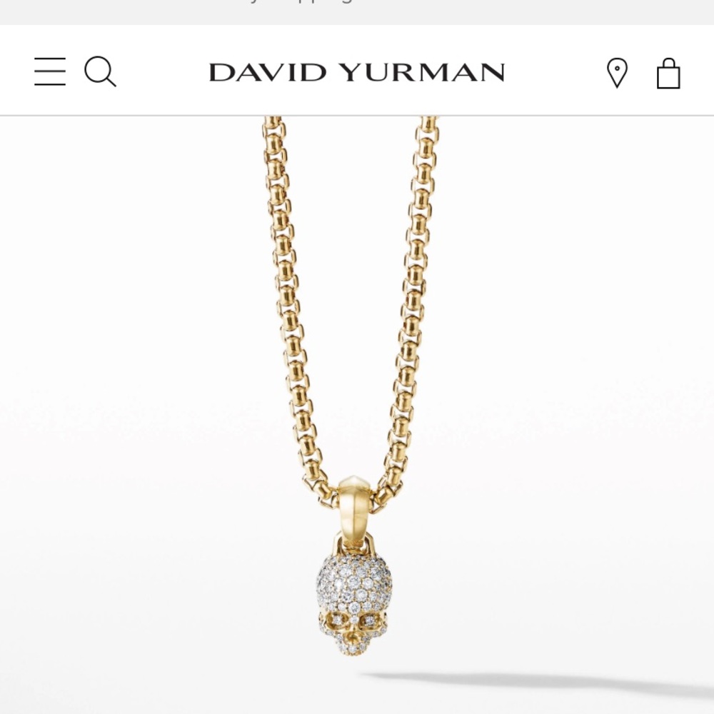 NEW David Yurman Skull Charm with Full Pavé Diamonds and 18k Yellow Gold